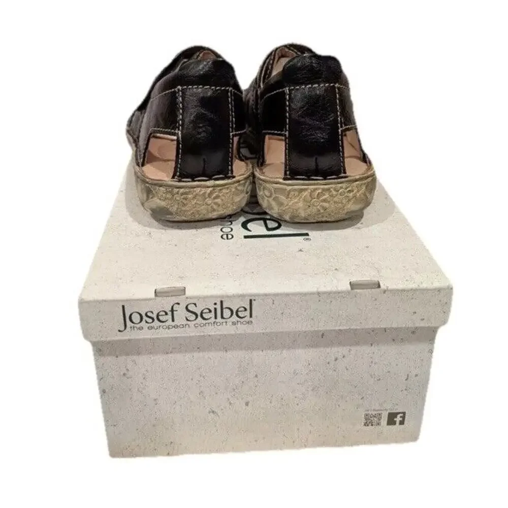 Josef Seibel Ida‎ Black Sandals Loafers Womens Sz US 6.5 EU 37 Leather Fisherman